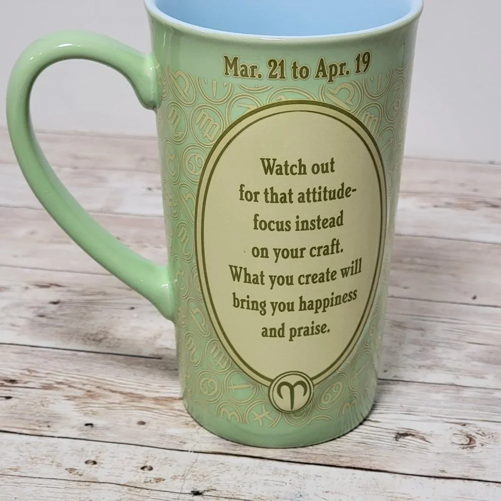 Disney Store Lime Green TinkerBell‎ Zodiac Signs Aries Coffee Mug 16 Oz
